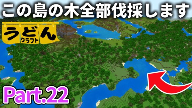 【マイクラ実況】木が無くなったので5時間かけてこの島の木全部伐採します【ウドンクラフト3】Part22